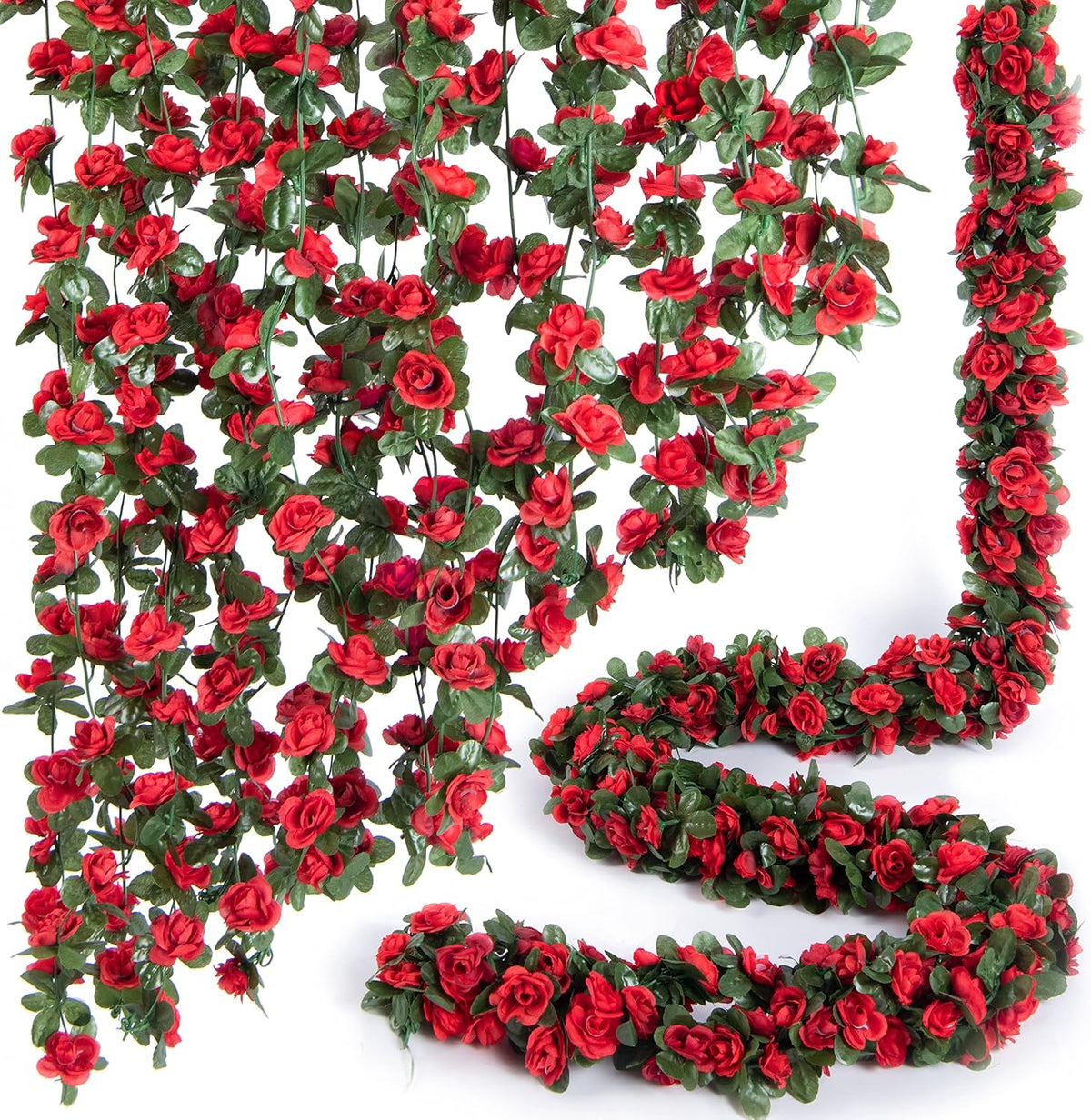 8 Pcs x 8.2 ft Flower Garland Artificial Rose Vine Flowers with Green Leaves Hanging Fake Roses