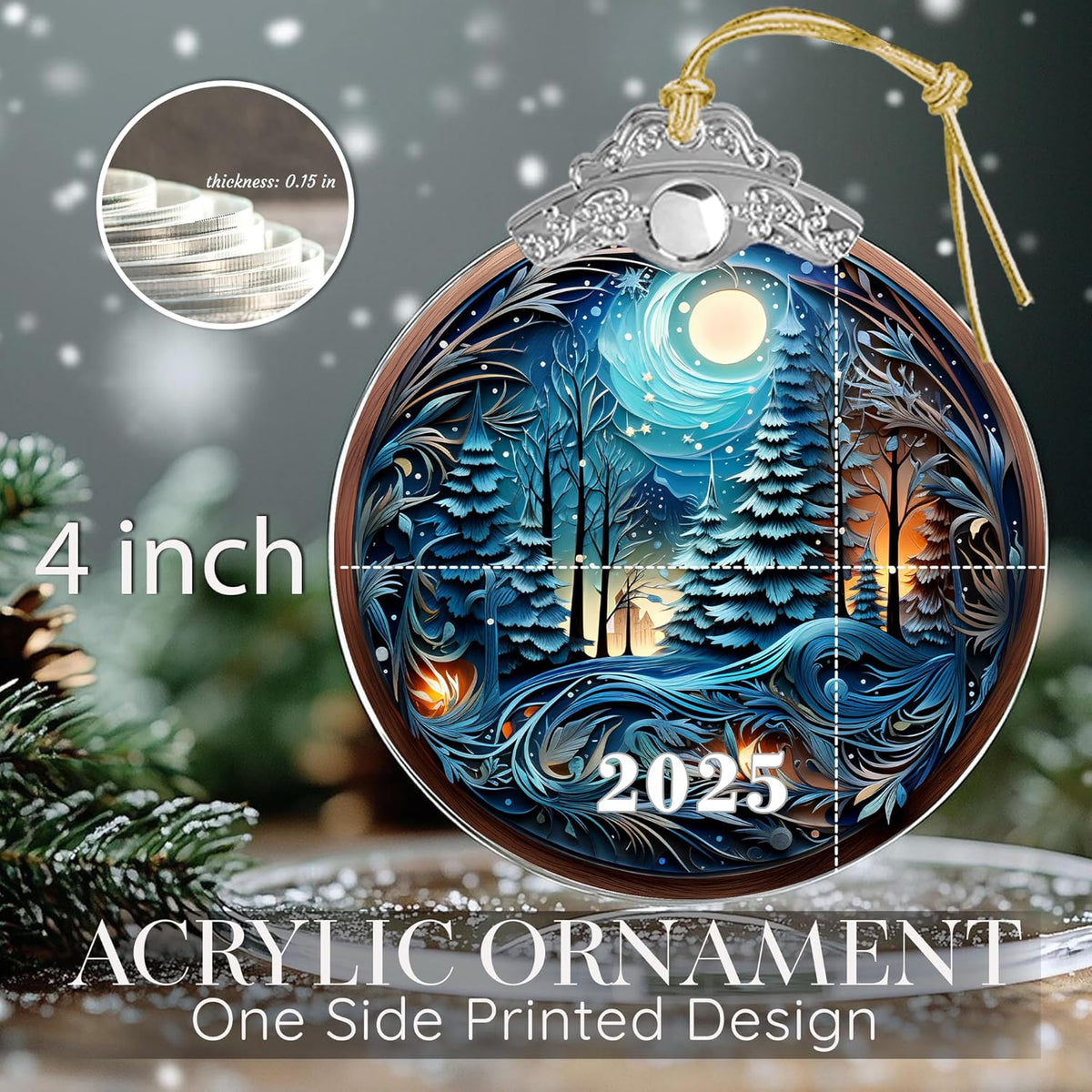 Christmas Ornaments, Tree 4 Inch Acrylic Ornament Art, Holiday Decoration, Car Interiors Decor