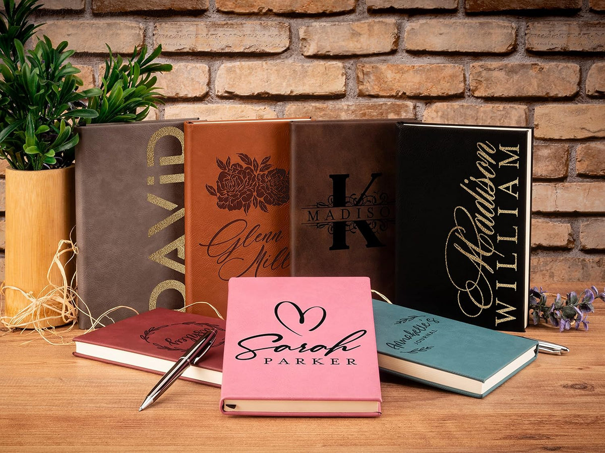 Personal Leather Journal Notebooks | 12 Design, 9 Color - Black | Journal for Women, Men - Custom