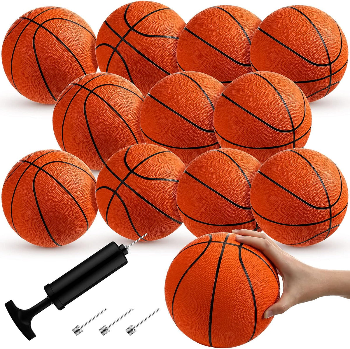 12 Pcs Mini Rubber Basketballs with Air Pump Set 7 Inch Mini Hoop Basketball Small Junior Size 3
