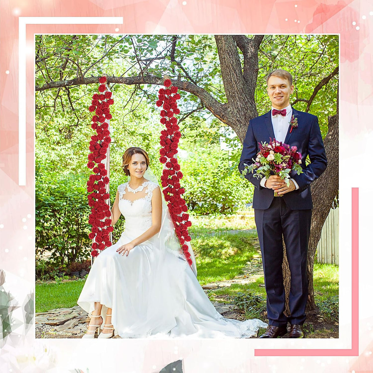 4 Pcs Red Artificial Rose Vine Hanging Faux Flowers Garland for Wedding Anniversary Birthday Party