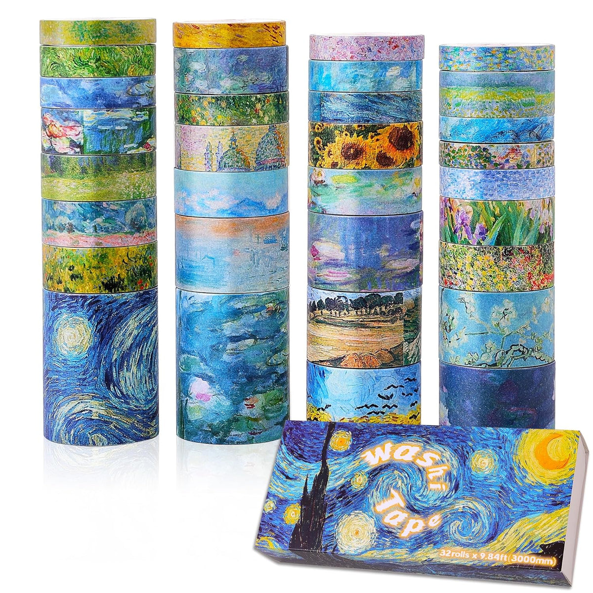emmoolife 32 Rolls Washi Tape Set, Oil Painting Decorative Masking Tape, Van Gogh Adhesive Tape for