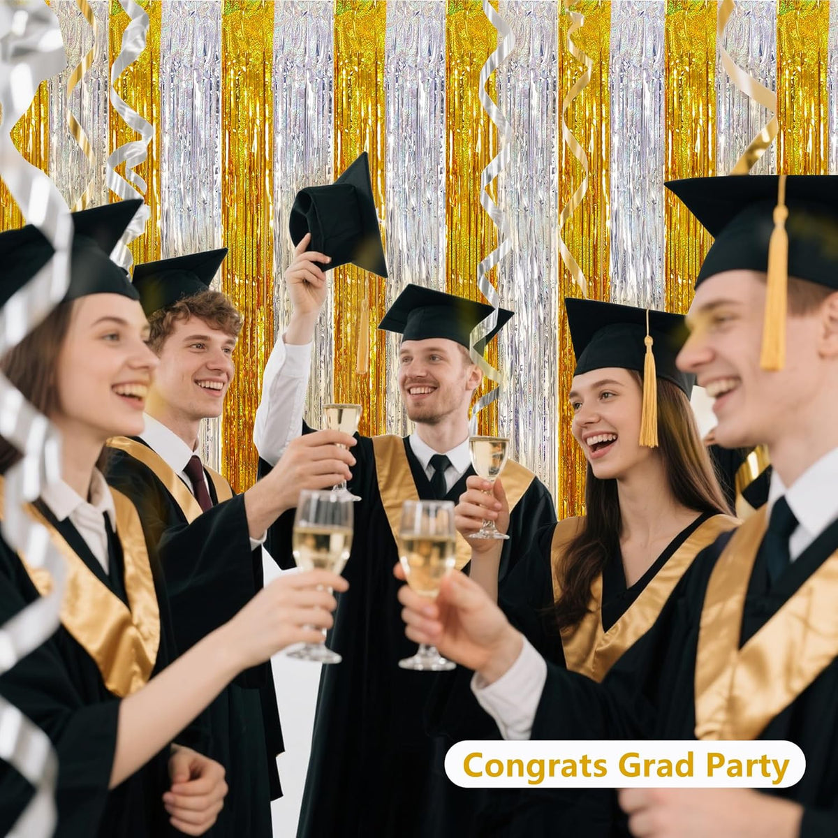 BEISHIDA Gold Silver Door Streamers Backdrop Foil Fringe Tinsel Party Streamers Curtains Photo