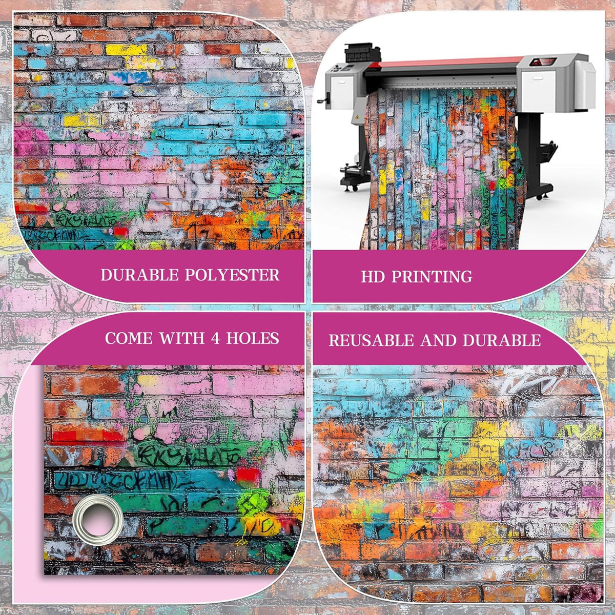 Colorful Graffiti Brick Wall Backdrop Banner - Abstract Street Art Photography Background for Hip
