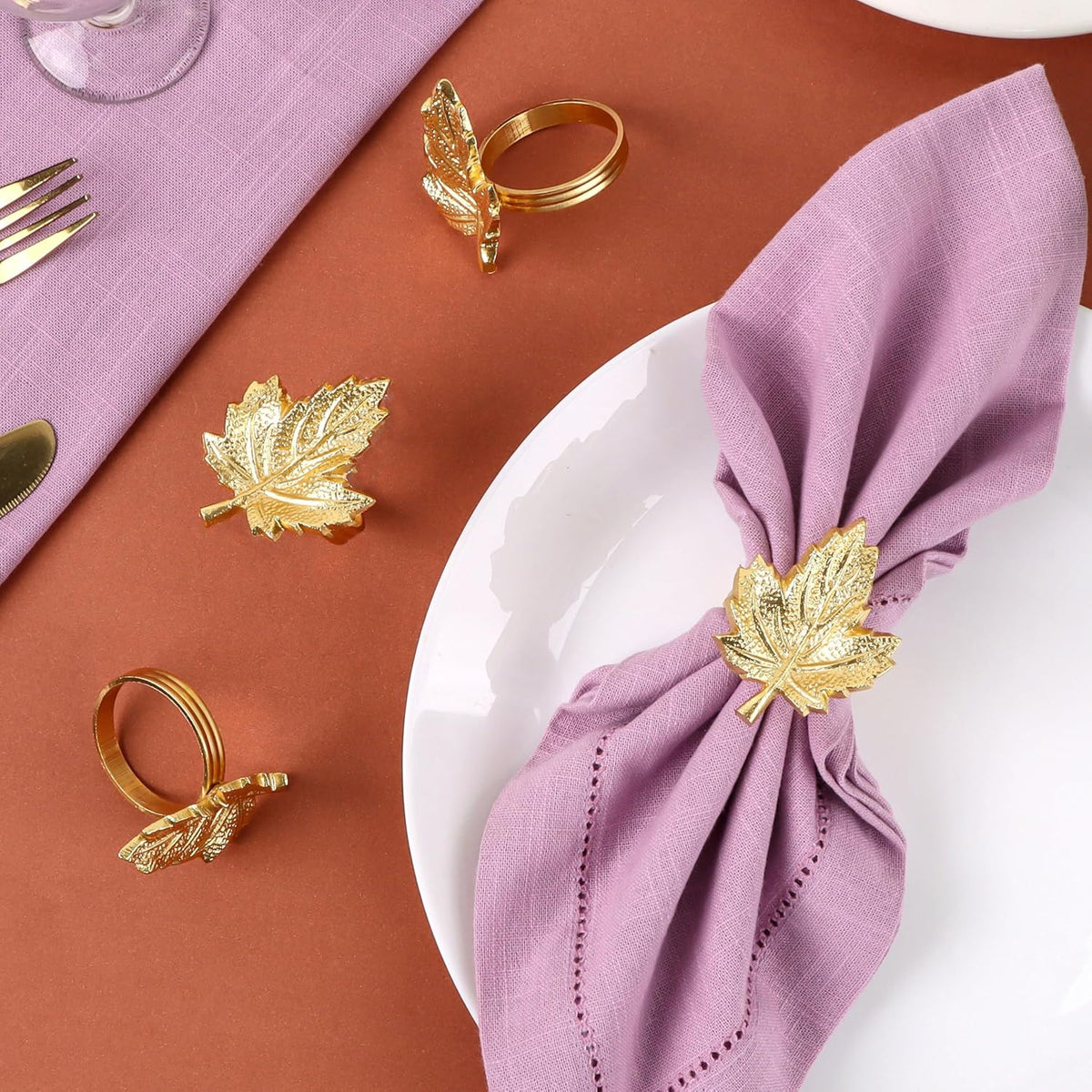 Set of 12 Maple Leaf Napkin Rings - Handcrafted Aluminum Napkin Holders for Cloth & Paper Napkins