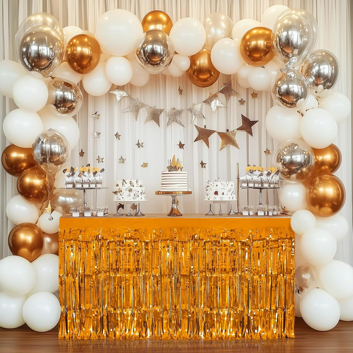 2 Pack Black Orange Table Skirts, 29x108" Metallic Foil Tinsel Fringe Table Skirt for Rectangle