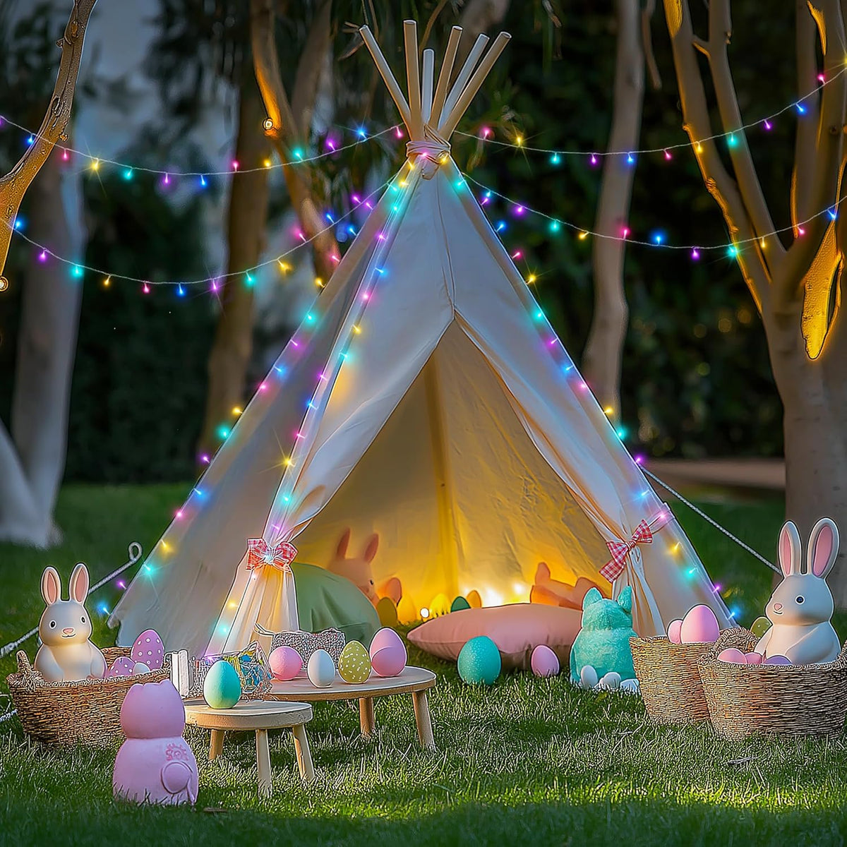 JMEXSUSS Easter Lights Clear Wire Outdoor Indoor, 168ft 600 LED Multicolor Easter String Lights
