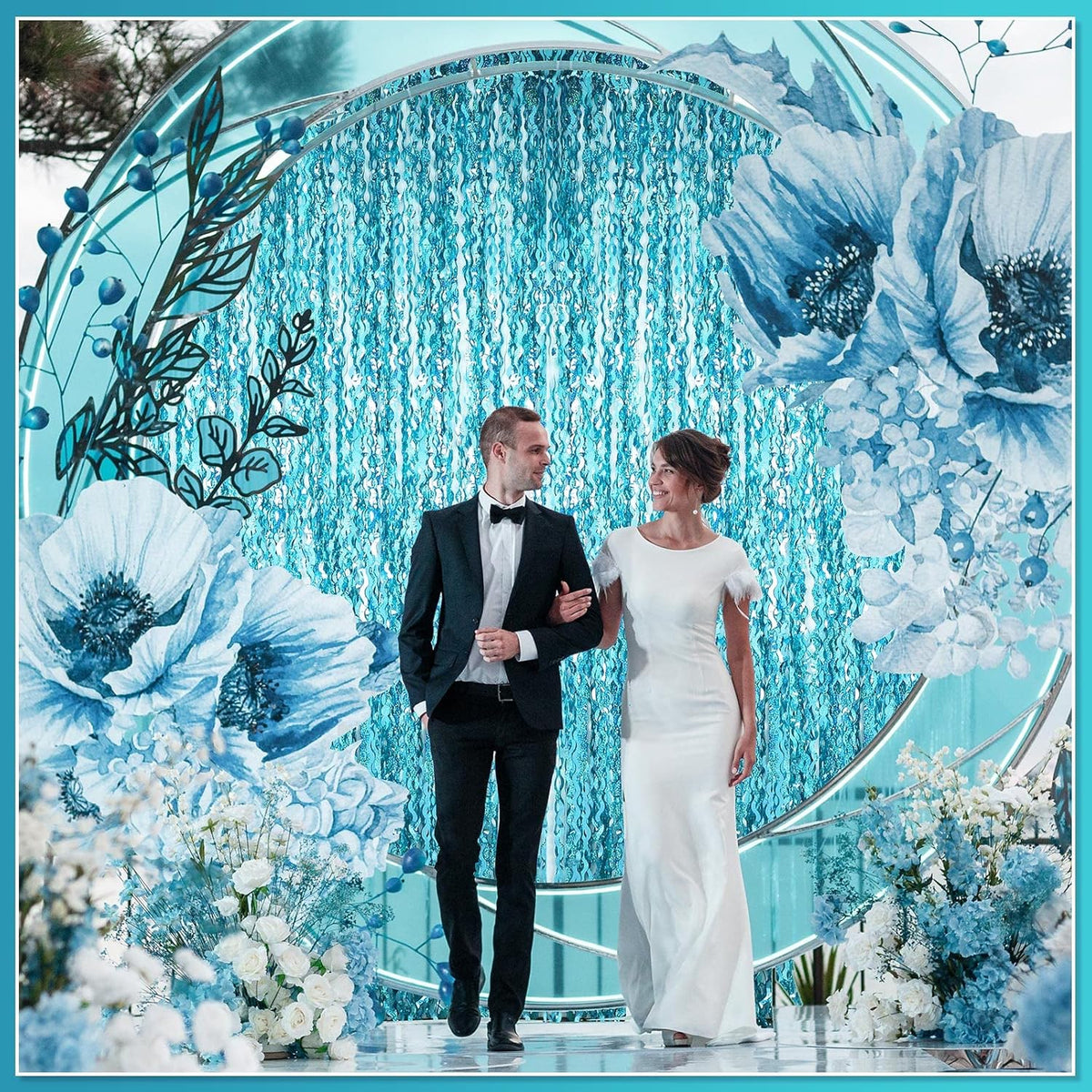 10 Pieces 3.3 x 6.6 Ft Foil Fringe Backdrop Party Wavy Tinsel Fringe Curtain Streamer for Happy New