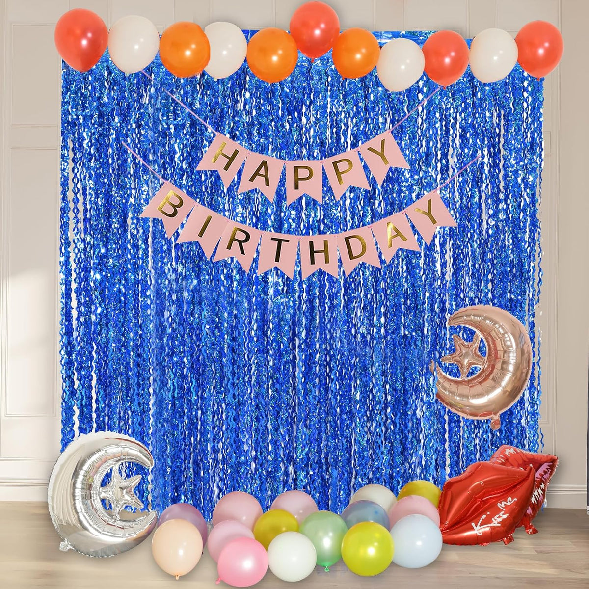 4 Pack 3.3 ft x 6.6 Wavy Sparkle Dark Blue Foil Fringe Backdrop Curtain - Navy Blue Streamer
