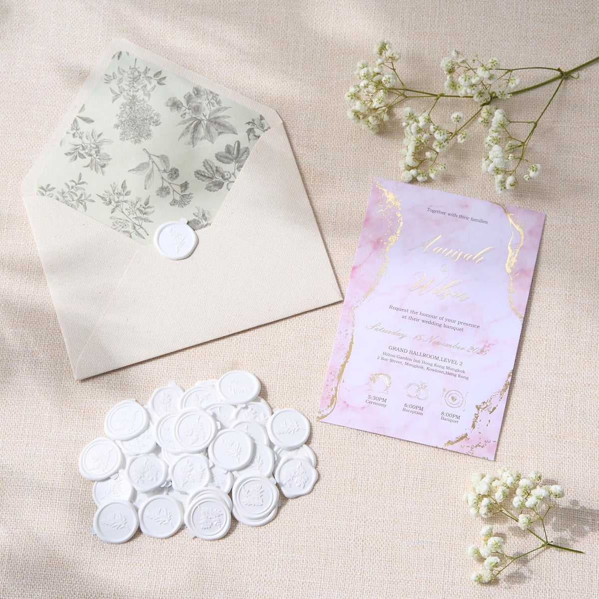 Wax Seal Stickers (60 Pcs, 3 Designs in 1 Pack) Premium Envelope Seal Stickers for Wedding