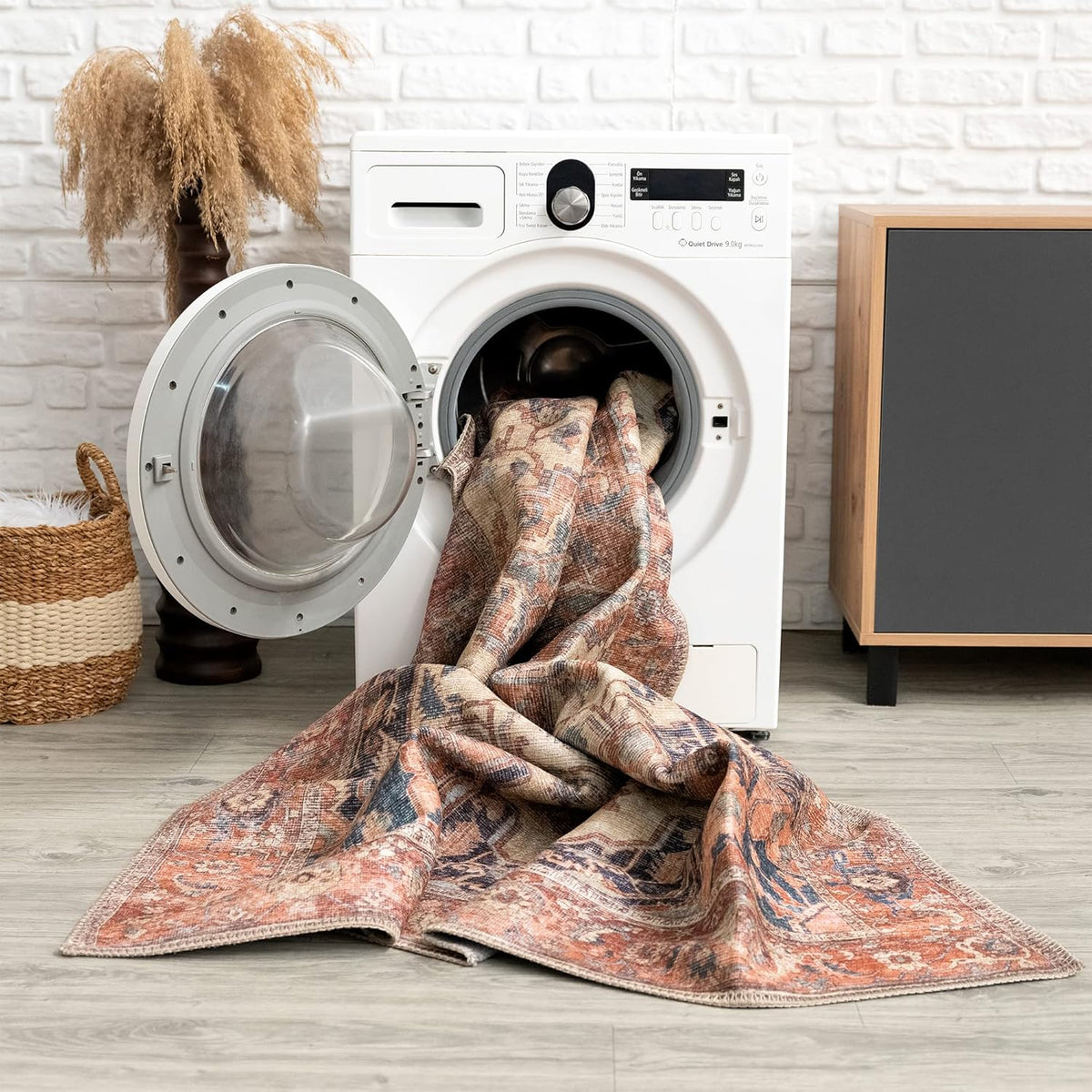Bloom Rugs Washable 8' x 10' Rug - Beige/Terracotta Traditional Area Rug for Living Room, Bedroom