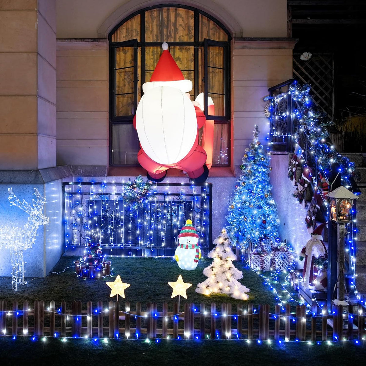 JMEXSUSS 500 LED Blue and White Christmas Lights, 8 Modes 163ft String Lights Plug in with Remote