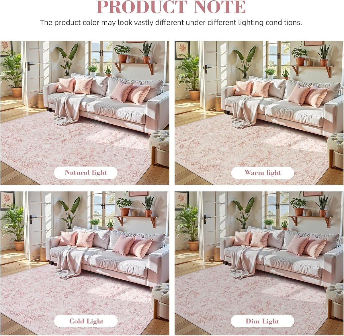 Deerly Pink Area Rugs 9x12 for Living Room Soft Non-Slip, Large Bedroom Rug Vintage Dining Room Rug