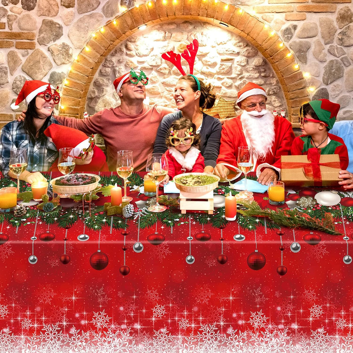1Pieces Merry Christmas Tablecloth Plastic Christmas Tree Ball Table Cover Rectangle Winter