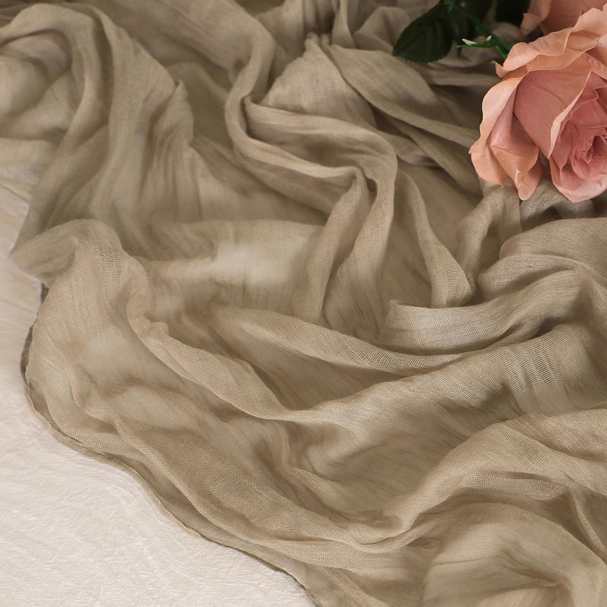 Snowkingdom 6PCS 10 FT Nude Brown Cheesecloth Table Runner, 120 inch Long Cheese Cloth Boho Rustic