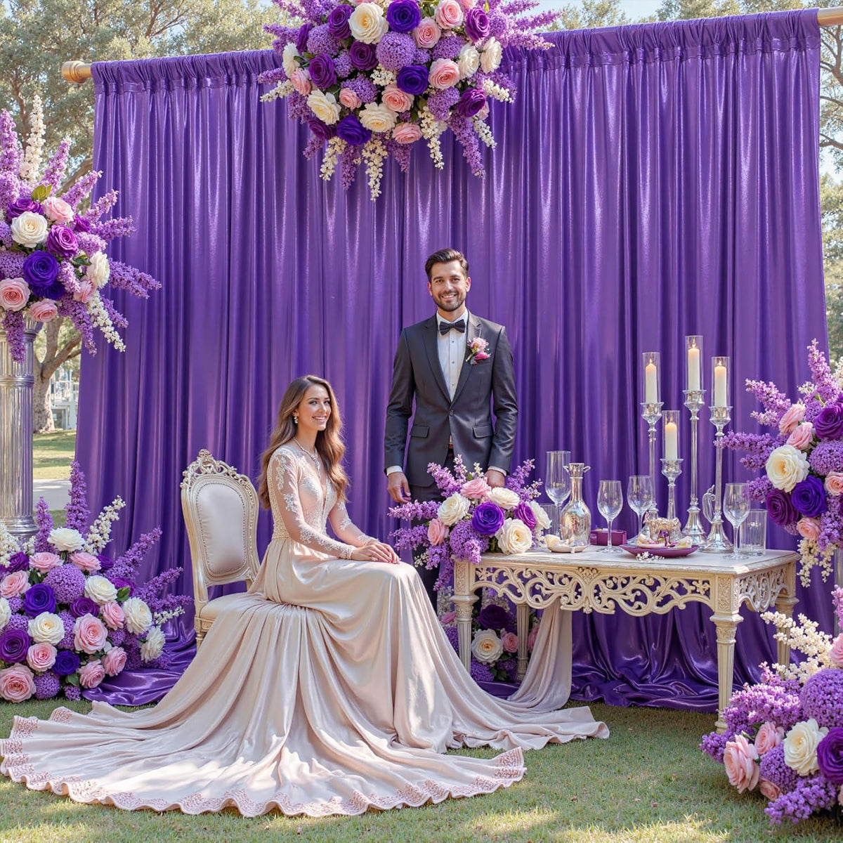 10x10 ft Purple Sequin Backdrop Curtain Panels for Parties, Wrinkle Free Glitter Photo Backdrop