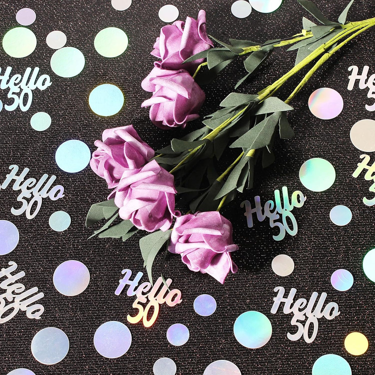 Hello 50 Birthday Confetti for Table Iridescent Circle Happy 50th Birthday Party Decorations for