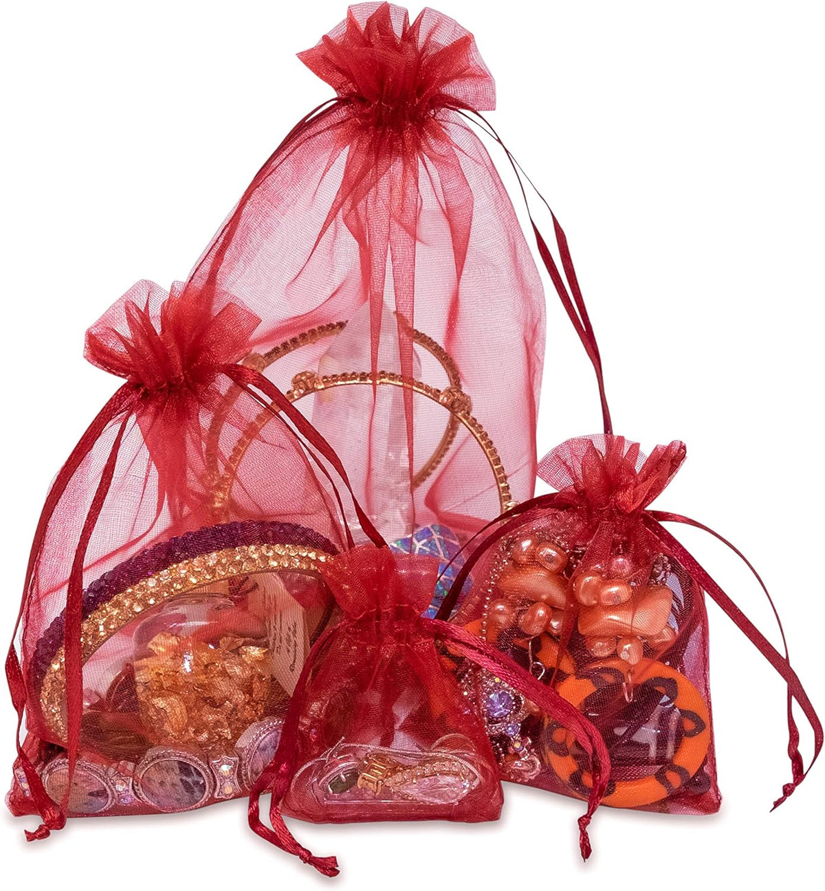 TheDisplayGuys 48-Pack 6x8 Maroon Sheer Organza Gift Bags with Drawstring, Jewelry Candy Treat