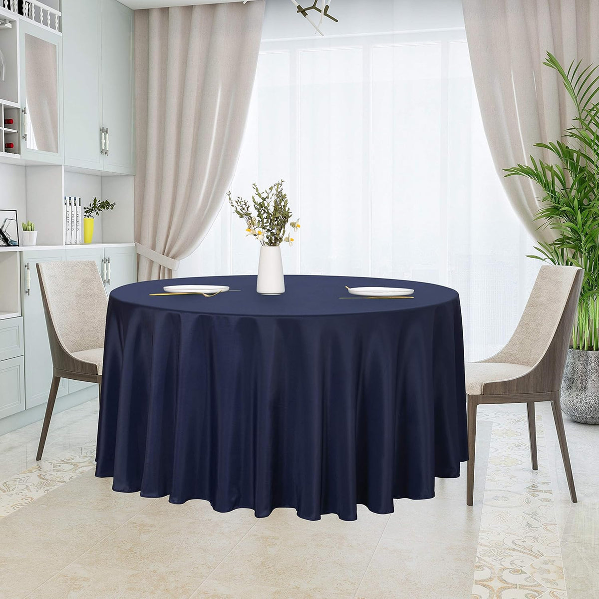 sancua Round Tablecloth - 108 Inch - Water Resistant Spill Proof Washable Polyester Table Cloth