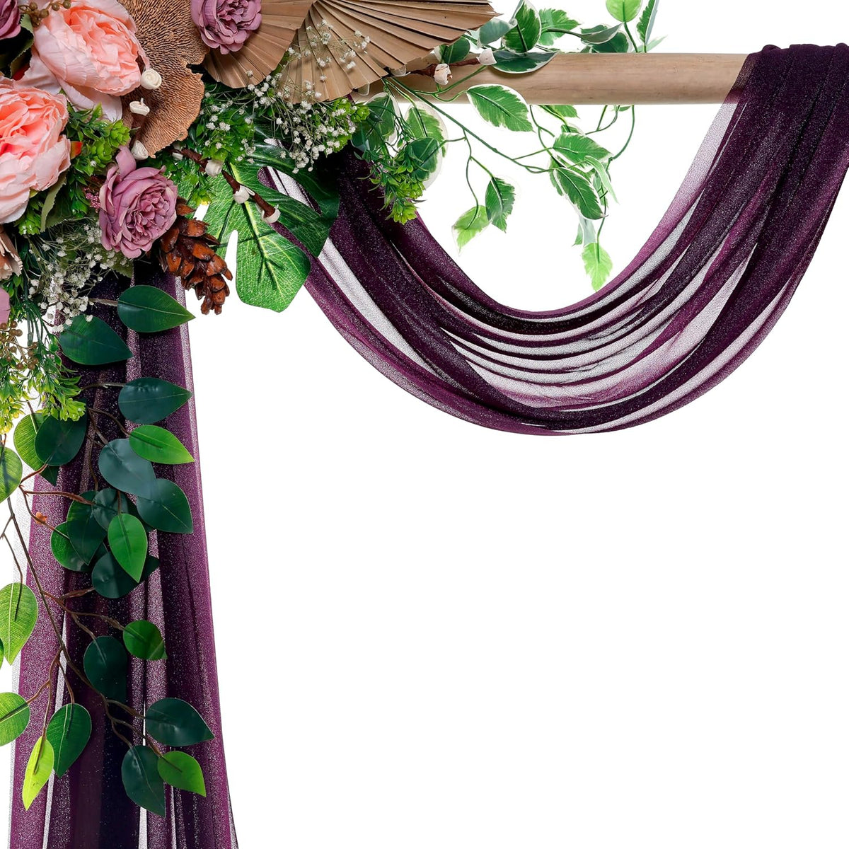 VDS Pack of 2 Panel (30 Inch X 30 Feet) Wedding Arch Draping Fabric Sheer Chiffon Fabric Drapery