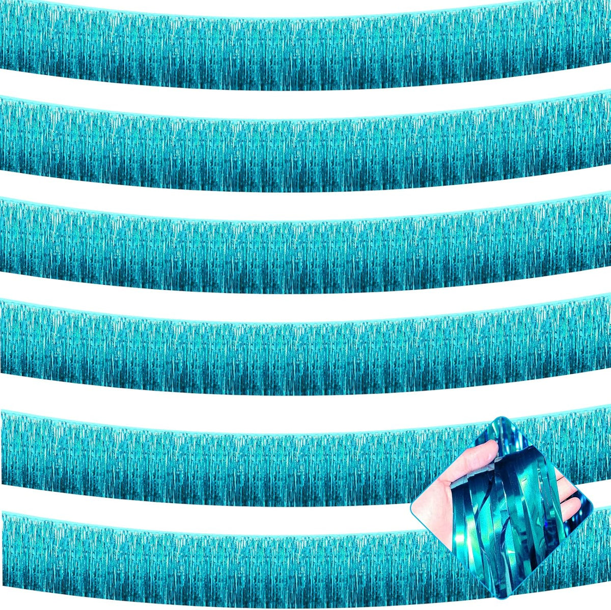 10 Pack 10 Feet Lake Blue Foil Fringe Garland Metallic Tinsel Streamers Banner Wall Hanging Curtain