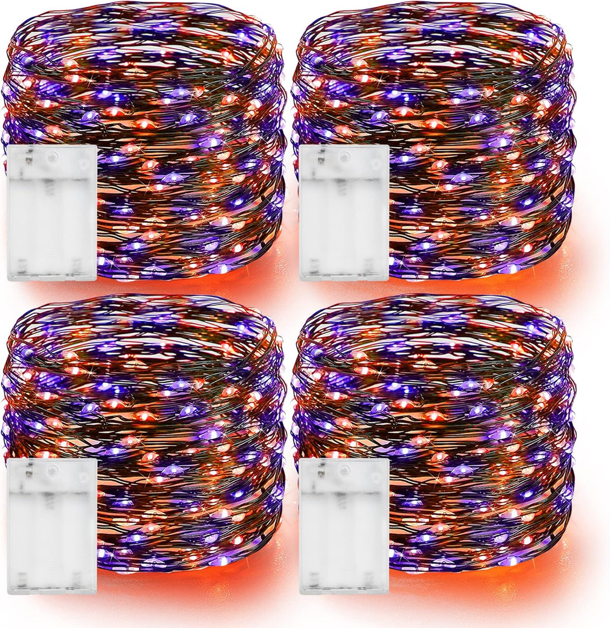 Dazzle Bright Purple and Orange Halloween Fairy String Lights, 4 Pack Total 80FT 240LED Copper Wire