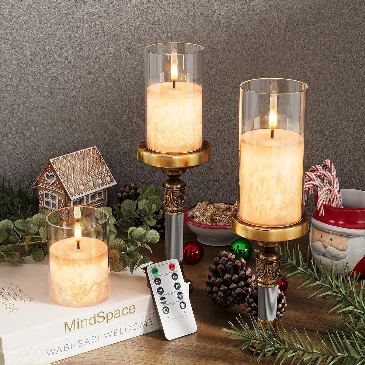 Ice Crystal Real Wax Glass Flameless Candles with Remote & Timer, Battery Operated Candles with