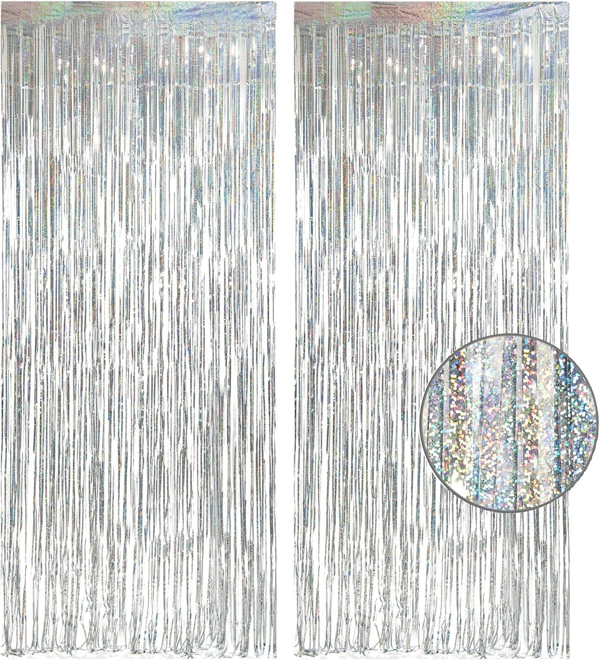 Silver Foil Fringe Tinsel Backdrop - GREATRIL Metallic Tinsel Streamers Curtains for 2026
