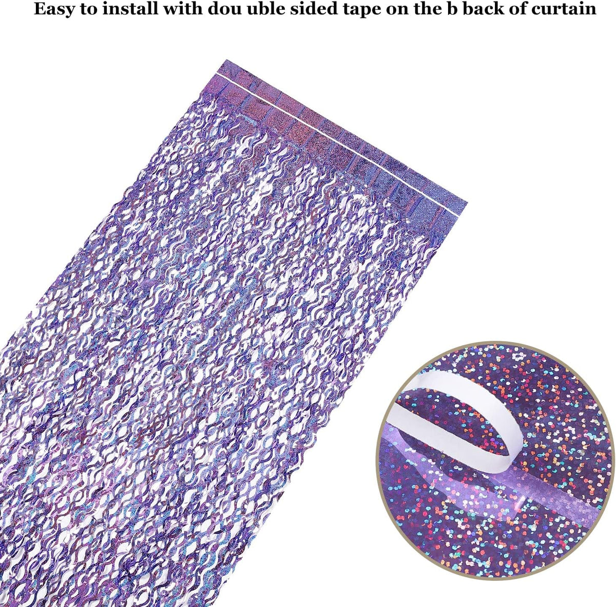 Purple Foil Fringe Curtains Party Decorations - CYLMFC 3 Pack 3.3 ft x 6.6 ft Foil Party Curtain