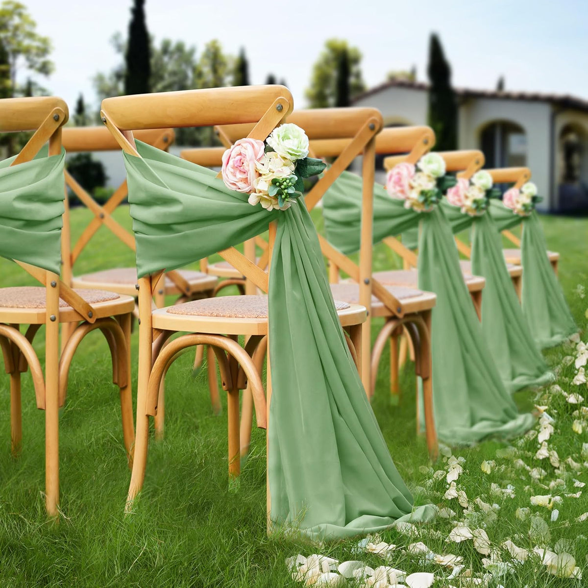 VACVELT Wedding Arch Draping Fabric Sage Green Chiffon, 2 Panels Sheer Drapes 30 Inch x 20ft