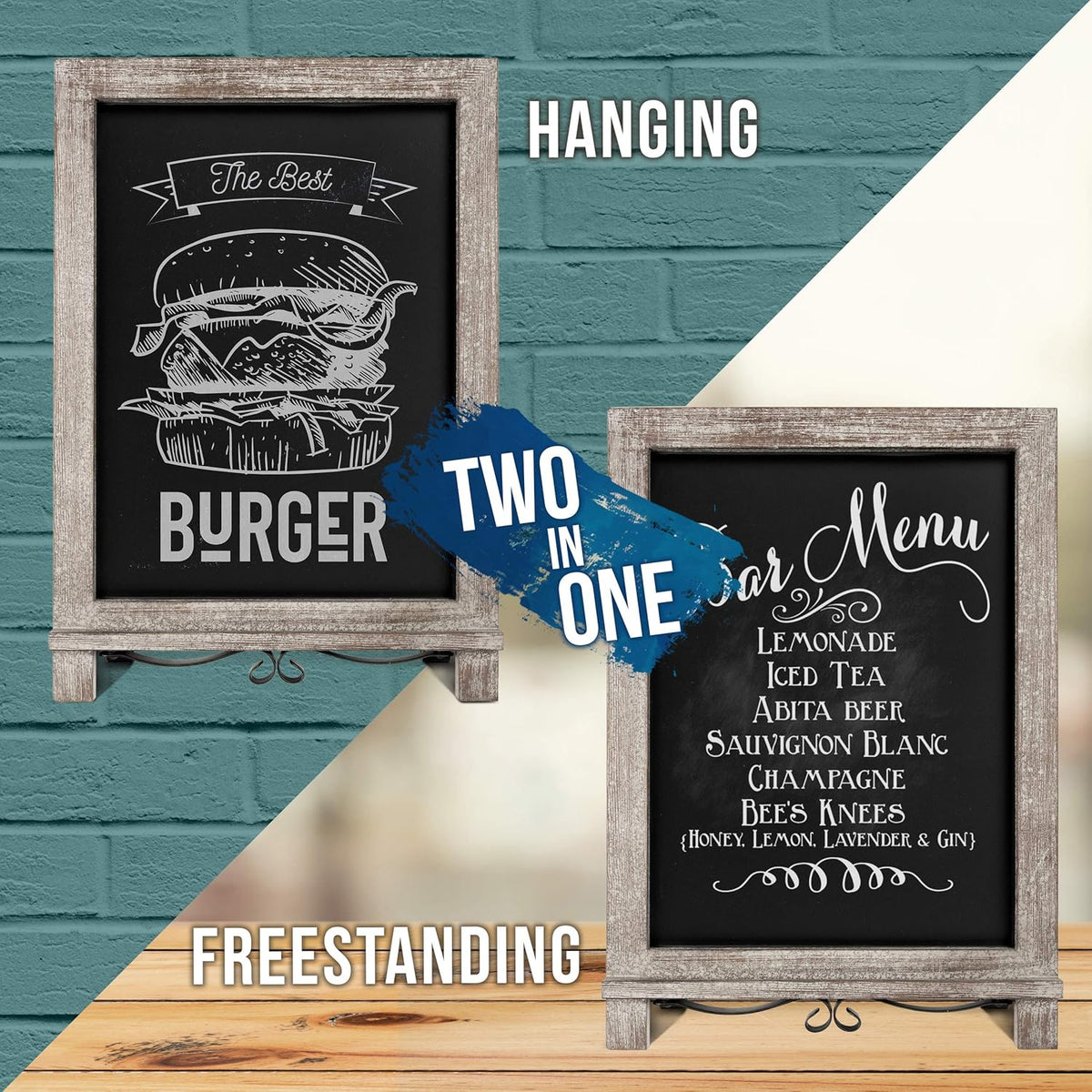 HBCY Creations Rustic Weathered Wooden Tabletop Chalkboard with Legs/Vintage Wedding Table