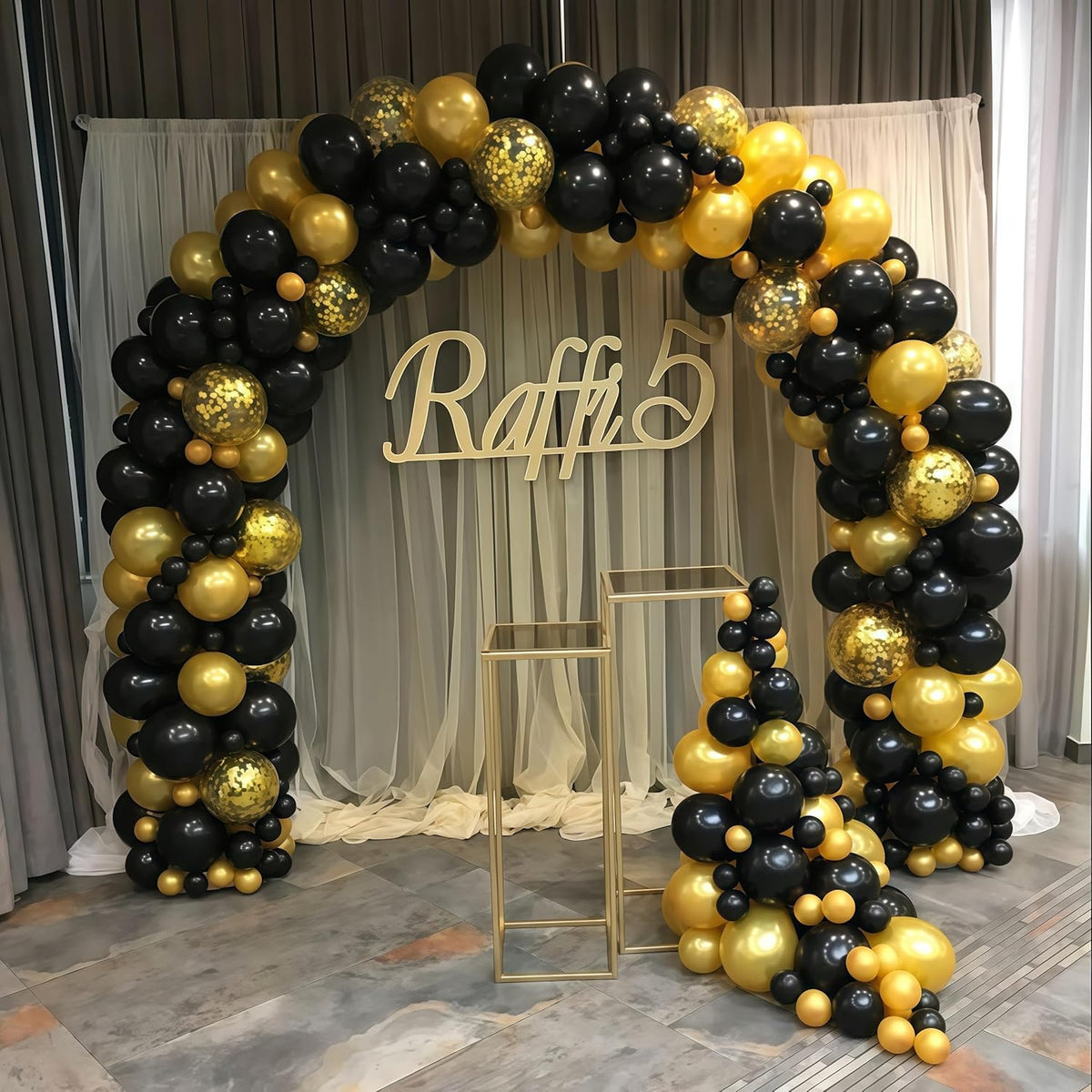 Balloons Gold and Black, 60PCS Black Metallic Chrome Gold Pearly Gold Black Gold Confetti Latex