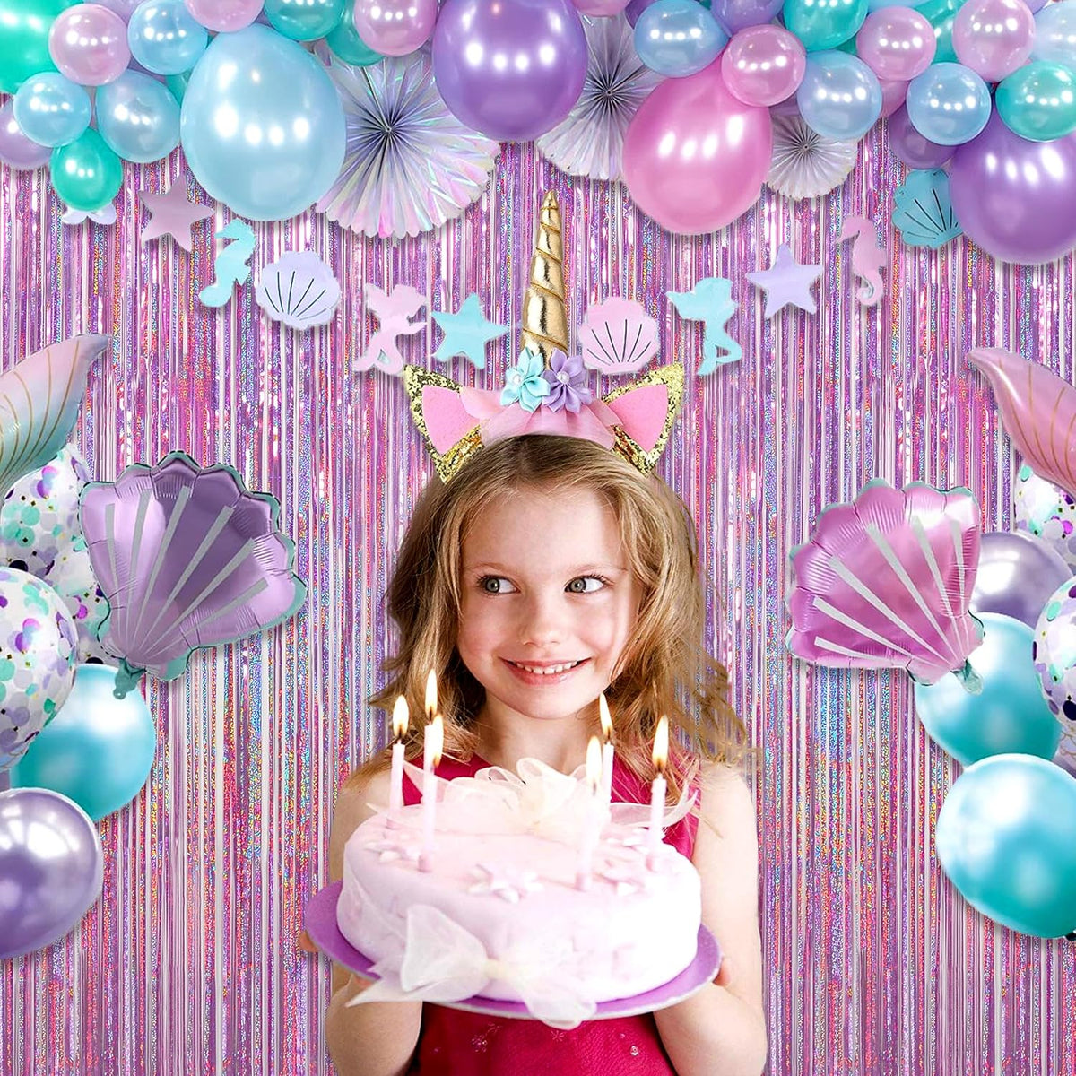 Melsan 3 Pack 3.2 x 8.2 ft Sparkling Pinkish Purple Tinsel Fringe Curtain Backdrop Glitter Decor