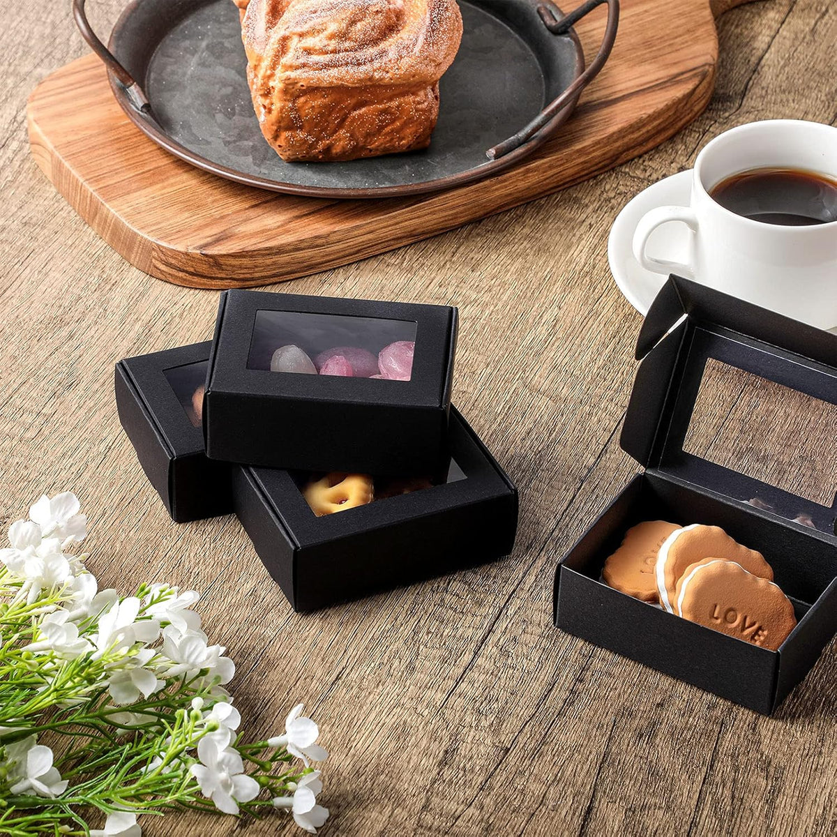Zonon 30 Pcs Soap Boxes for Homemade Packaging, Mini Kraft Treat Boxes with Window for Bakery Candy
