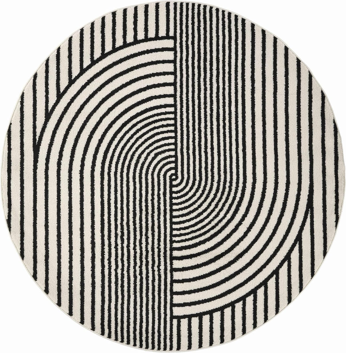 Abani Nuevo Collection Area Rug - Mid-Century Black and White Arch Knot Design - 6' Round - for
