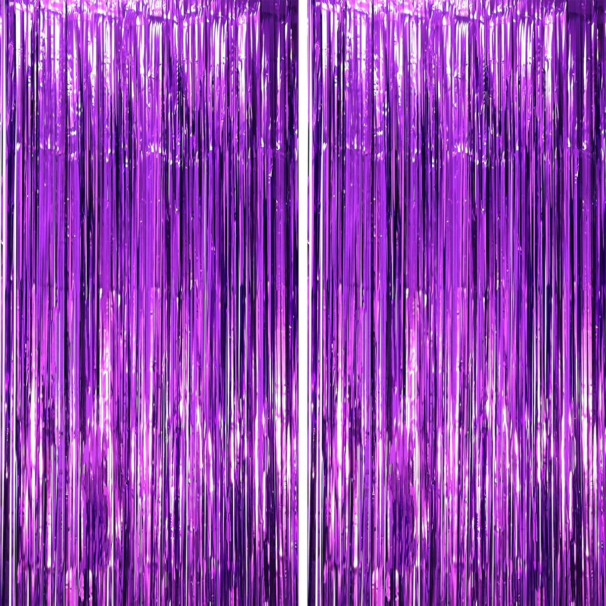 2 Pack Purple Tinsel Foil Fringe Curtains, Purple Party Decorations, Metallic Tinsel Party