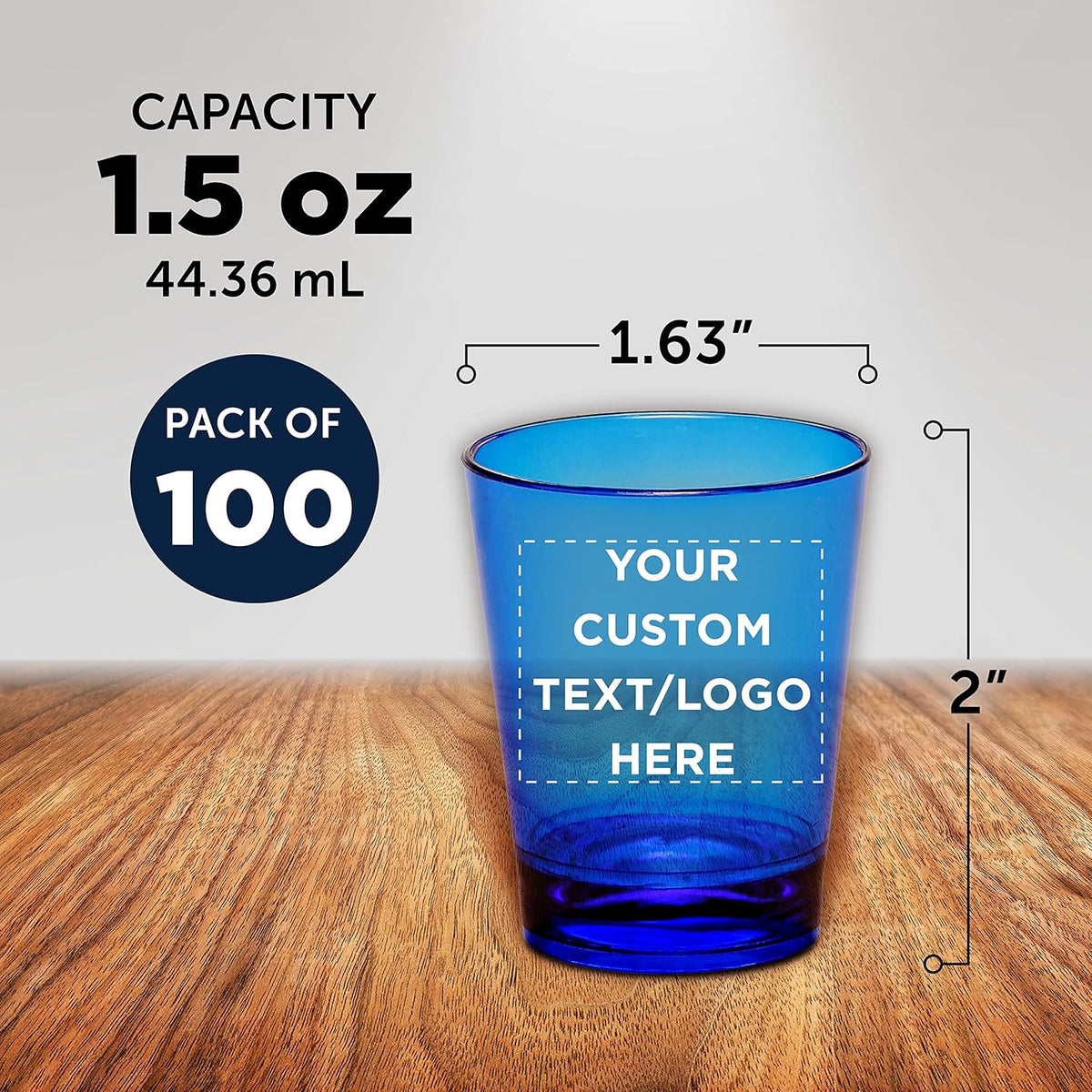 Custom Translucent Plastic Shot Glasses 1.5 oz. Set of 100, Personalized Bulk Pack - Acrylic, Great