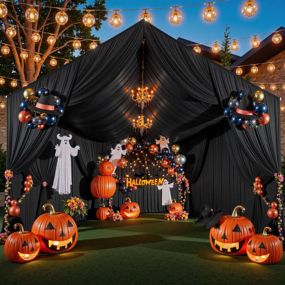 PartyVillage 2 Panels 5ftx30ft Black Ceiling Drapes for Halloween Parties – 30 FT Extra Long Thick