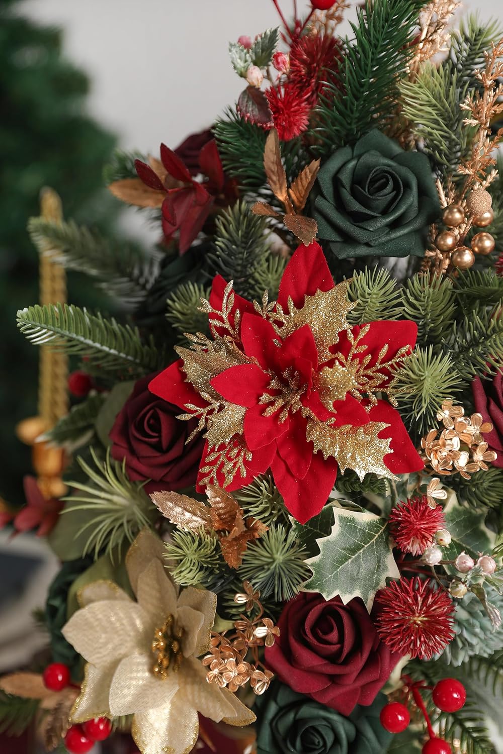 Serra Flora Artificial Christmas Flowers Greenery Combo Box Set Faux Flowers Bulk Flower Leaf with