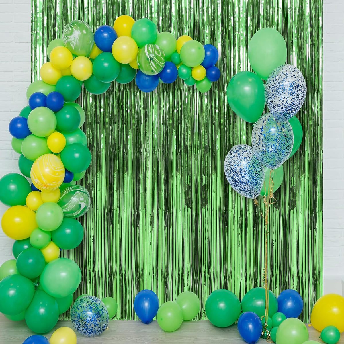 2 Pack Green Foil Fringe Curtains Streamers Party Decorations 3.3 x 8.2 ft, Tinsel Curtain Fringe