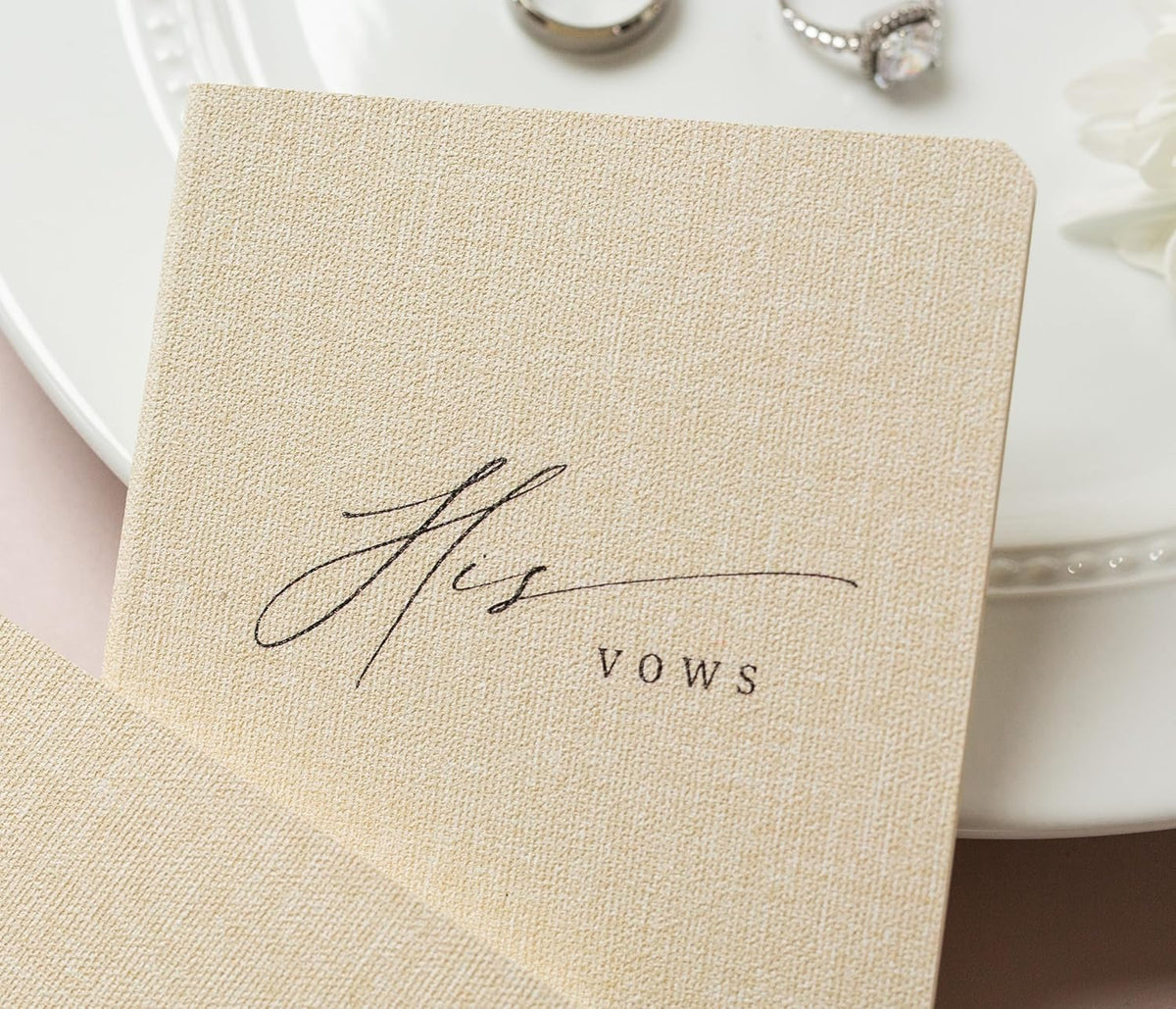 Slim Vow Books (Set of 2 - Design 5) - Soft Cream Canvas Linen Textured Cover Wedding Vow Booklets