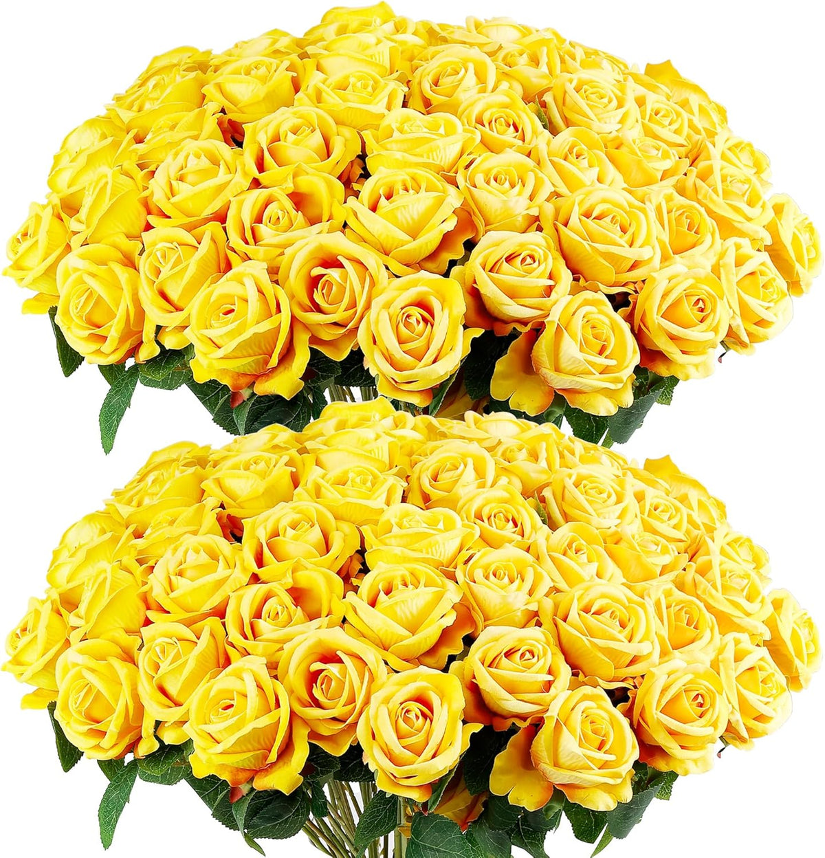 Auihiay 60PCS Yellow Roses Bulk, Yellow Velvet Silk Fake Roses, Realistic Flowers for Wedding