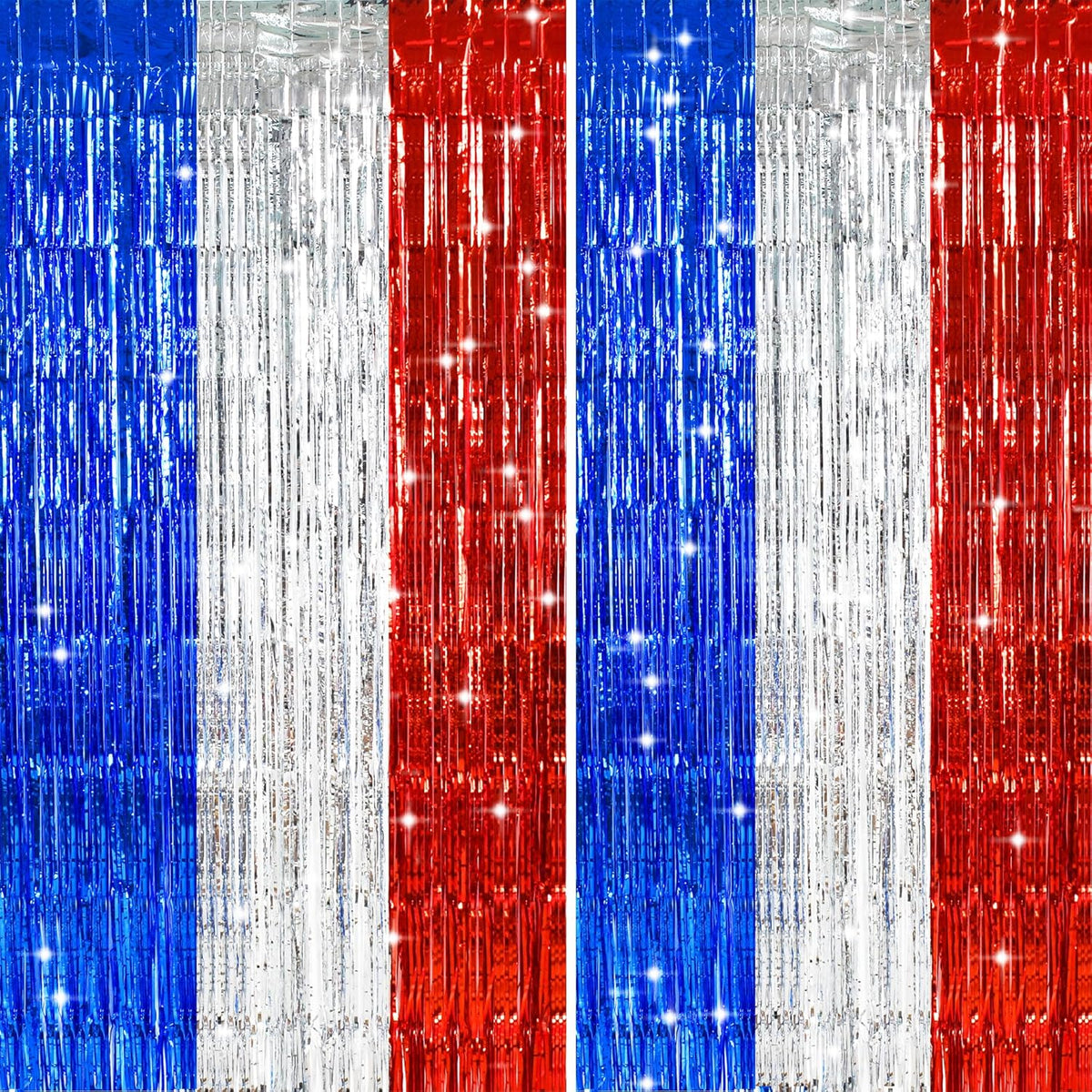 TONIFUL Red White and Blue Tinsel Foil Fringe Curtains,4th of July Decorations Independence Day