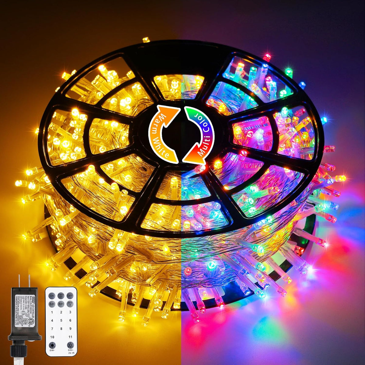 JMEXSUSS 600 LED Color Changing String Lights Plug in, 168FT Warm White & Multicolor Christmas