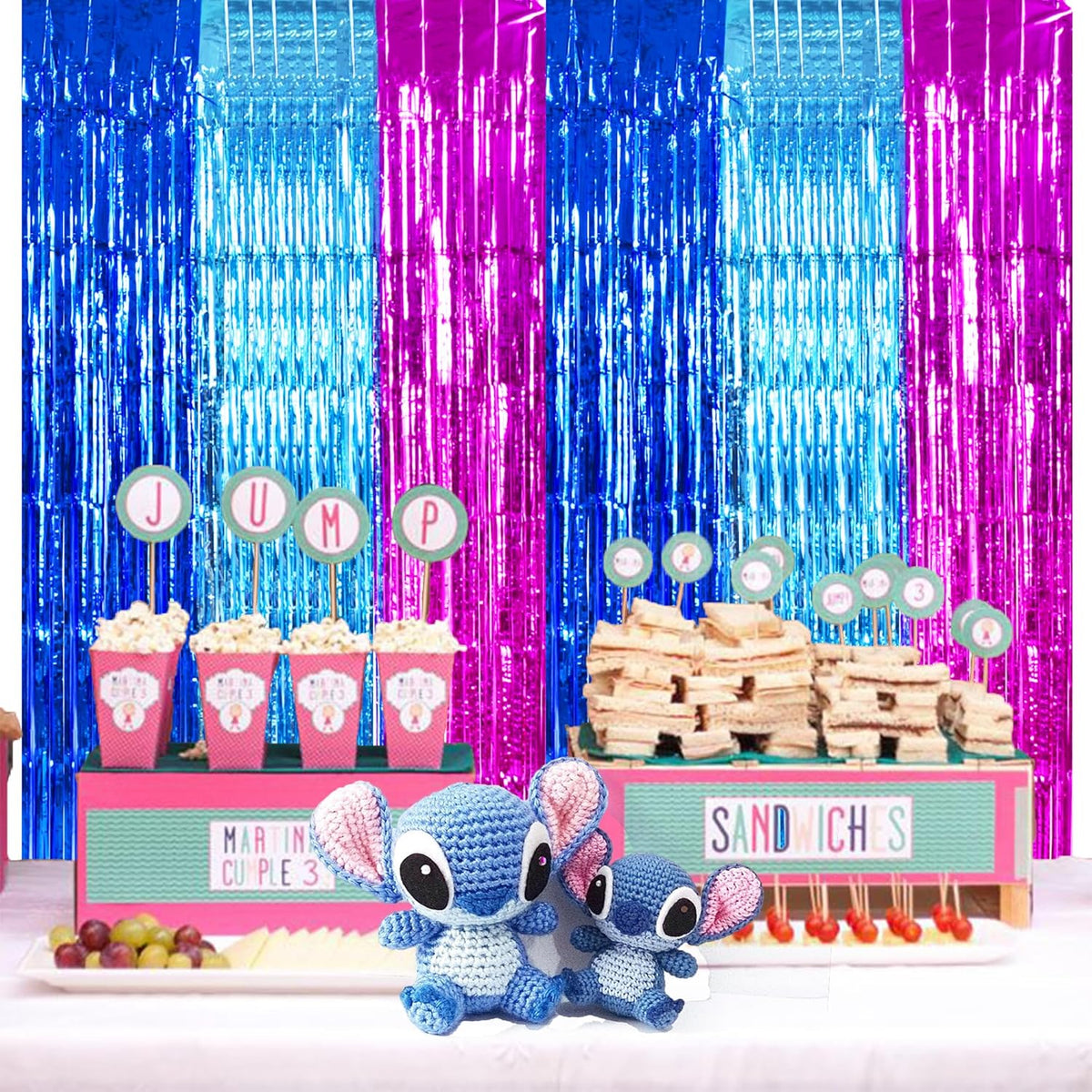 TONIFUL Blue Pink Door Streamers,Blue and Pink Photo Booth Backdrop Metallic Streamers Foil Fringe