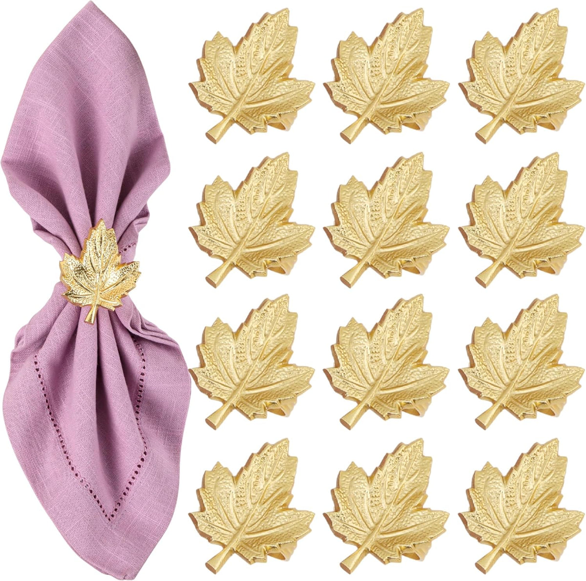 Set of 12 Maple Leaf Napkin Rings - Handcrafted Aluminum Napkin Holders for Cloth & Paper Napkins