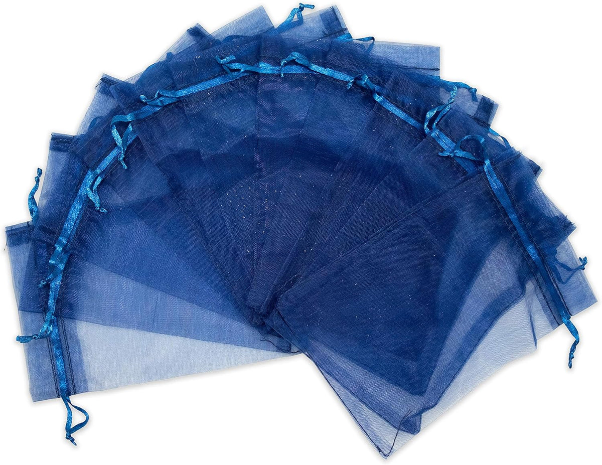 TheDisplayGuys 48-Pack 6x8 Navy Blue Sheer Organza Gift Bags with Drawstring, Jewelry Candy Treat