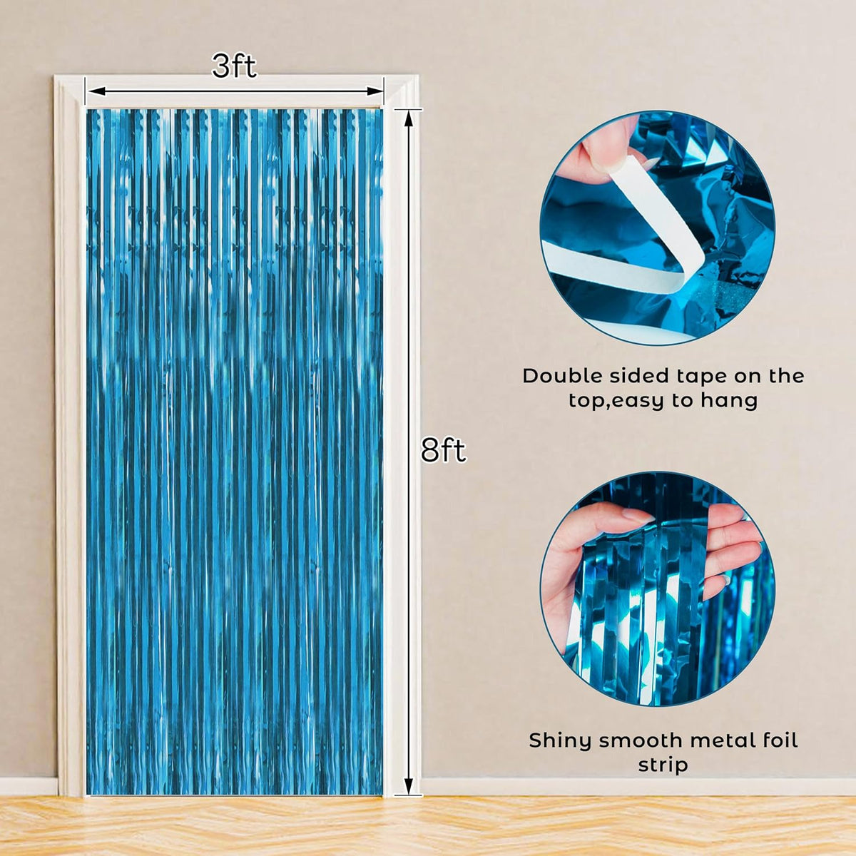 BTSD-home 10 Pack Aquamarine Foil Fringe Curtain Metallic Streamer Party Decorations Photo Booth