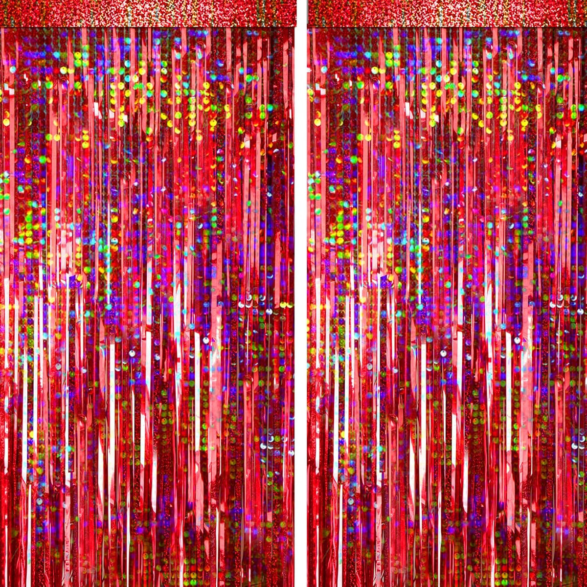 4 Packs Red Foil Fringe Curtain, Red Glitter Metallic Tinsel Backdrop for Birthday, Wedding, Baby