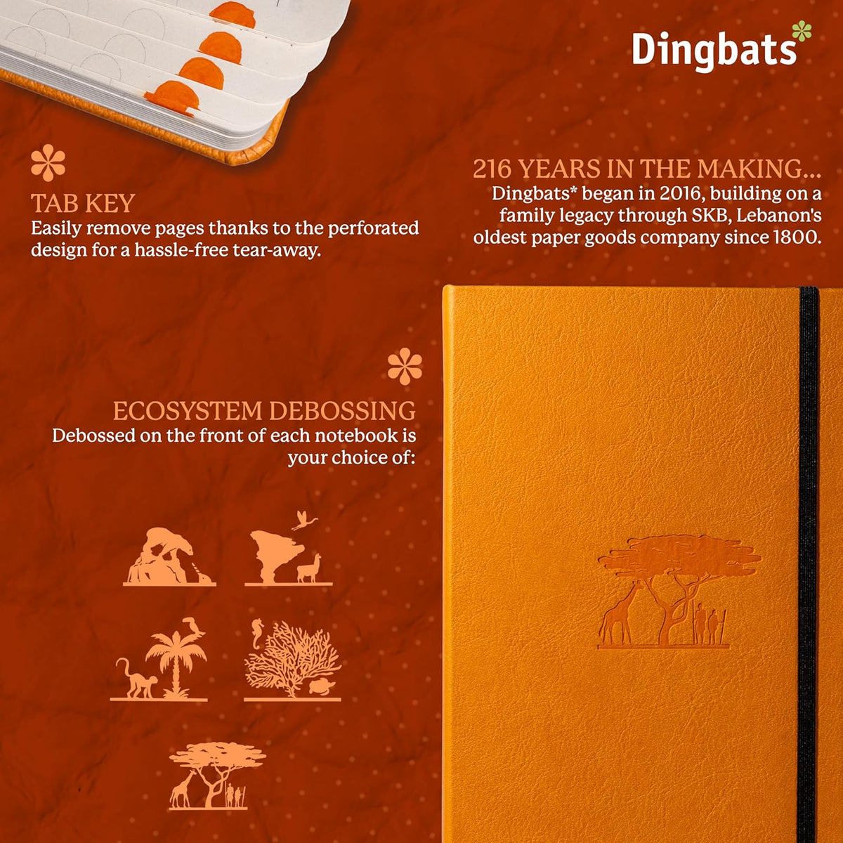 Dingbats* Earth Dotted Writing Journal Notebook A5 - Vegan Leather Hardcover - Ideal for Work